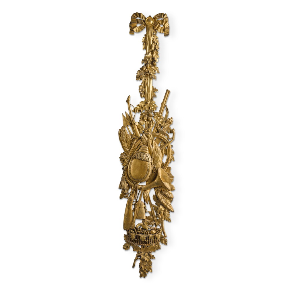View full screen - View 1 of Lot 150. A French large carved giltwood wall trophy, 19th century.