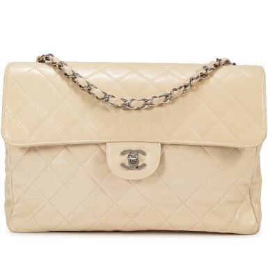 View full screen - View 1 of Lot 648. Frances Patiky Stein's Collection: Beige Lambskin Leather Timeless Bag Palladium Hardware.