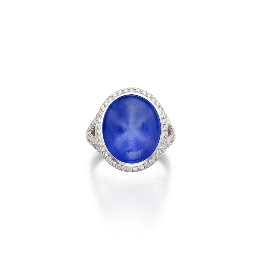 View full screen - View 1 of Lot 901. Star sapphire and diamond ring.