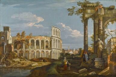 View full screen - View 1 of Lot 176. Architectural capriccio with ruins and the Colosseum.