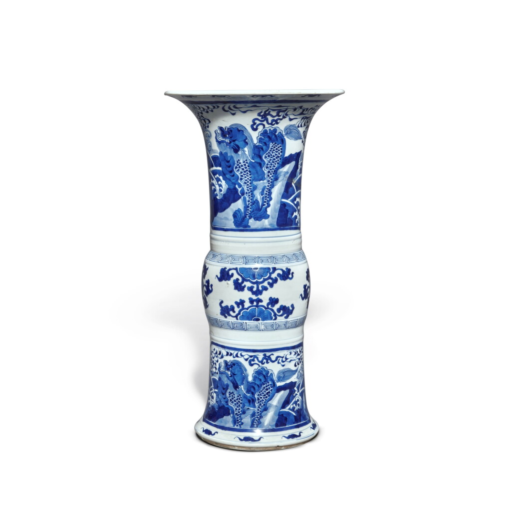 View full screen - View 1 of Lot 138. A blue and white 'qilin' beaker vase, Qing dynasty, 18th / 19th century.