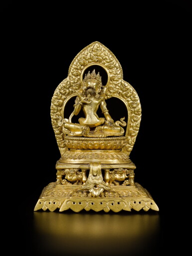 View full screen - View 1 of Lot 347. A gilt-copper alloy figure of Vajrasattva and consort, Nepal, dated 1863.
