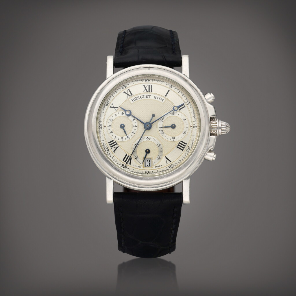 View full screen - View 1 of Lot 107. Horloger De La Marine | A platinum automatic chronograph wristwatch with date, Circa 1995.