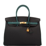 Hermès Special Order Bicolor Black and Malachite Togo Birkin 35cm BGHW