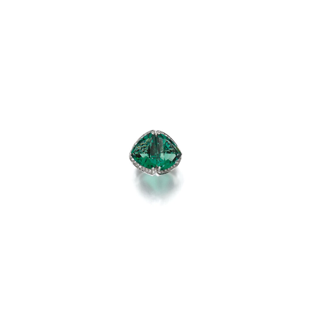 View full screen - View 1 of Lot 142. TOURMALINE AND DIAMOND RING.