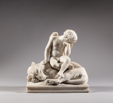 View full screen - View 1 of Lot 168. Putto sleeping on a tiger | Amour endormi sur un tigre.