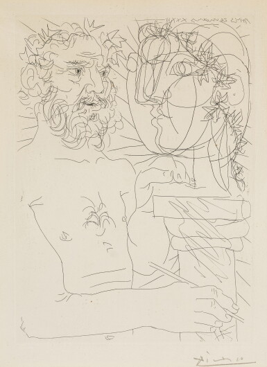 View full screen - View 1 of Lot 539. Vieux sculpteur au travail II, from the Vollard suite (Bloch 158; Baer 311).