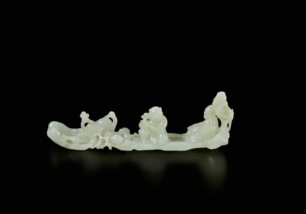 View full screen - View 1 of Lot 193. A white jade 'immortal on raft' group, Qing dynasty, Qianlong period .