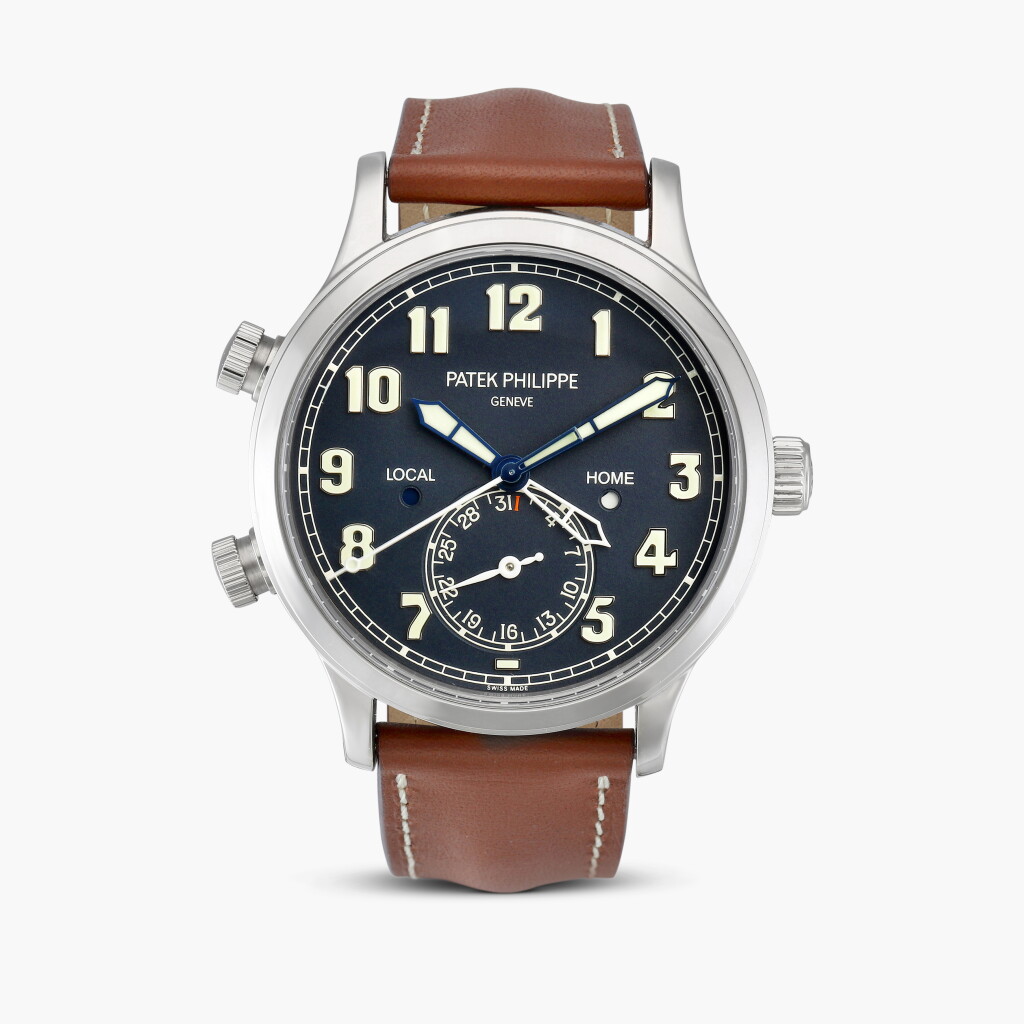 View full screen - View 1 of Lot 8695. Calatrava Pilot Travel Time, Reference 5524 | A white gold dual time zone wristwatch with date and day and night indication, Circa 2017.
