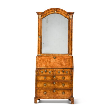 View full screen - View 1 of Lot 130. A George I walnut and parcel-gilt bureau cabinet, circa 1725.