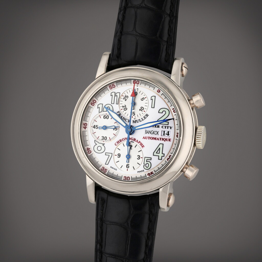 View full screen - View 1 of Lot 111. Reference 7000 MCY Master City | A white gold world time chronograph wristwatch, Circa 2000.