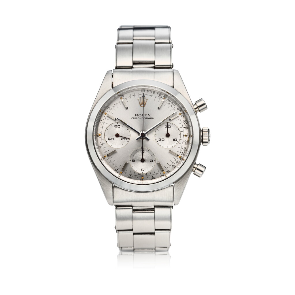 View full screen - View 1 of Lot 215. Reference 6238 'Pre-Daytona' A stainless steel chronograph wristwatch with bracelet, Circa 1963.
