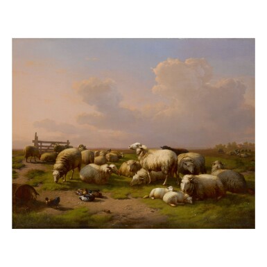 View full screen - View 1 of Lot 147. EUGÈNE JOSEPH VERBOECKHOVEN | SHEEP IN A MEADOW.
