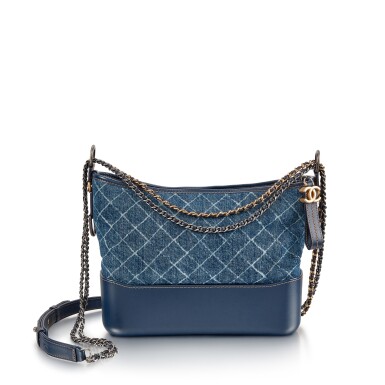 View full screen - View 1 of Lot 8380. Blue Denim and Calfskin Gabrielle Hobo Medium Tricolor Hardware, 2018 .