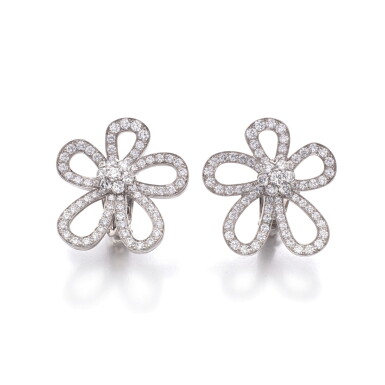 View full screen - View 1 of Lot 791. Pair of diamond earrings, 'Flowerlace'.