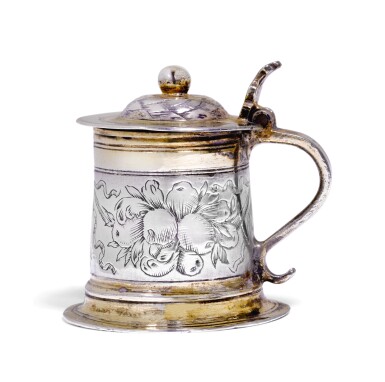 View full screen - View 1 of Lot 9. A German miniature parcel-gilt silver tankard, probably Augsburg, circa 1680.