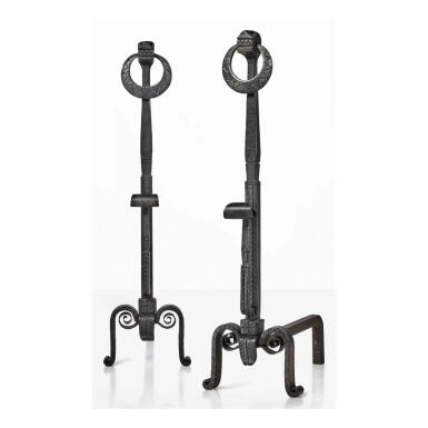 View full screen - View 1 of Lot 47. Pair of Andirons for the Office of Mr. Downs, Westinghouse Air Brake Company, Wilmerding, Pennsylvania.