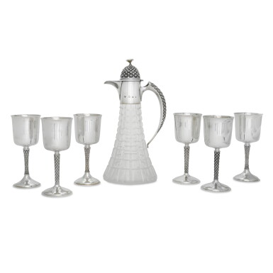 View full screen - View 1 of Lot 90. A set of wine goblets with claret jug, Garrards & Co. Ltd., London 1973-1978, designed by Anthony Elson.