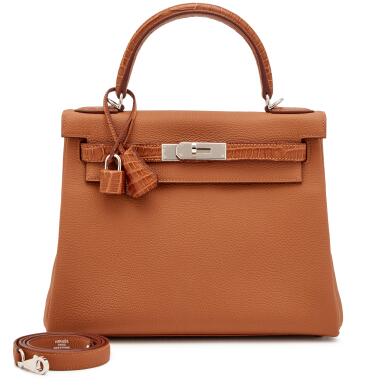 View full screen - View 1 of Lot 46. Gold Togo and Niloticus Crocodile Touch Kelly Retourne 28 Palladium Hardware, 2022.