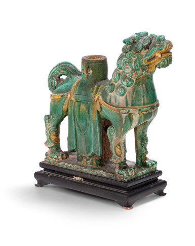 View full screen - View 1 of Lot 93. An impressive sancai-glazed qilin, 17th century | 十七世紀 三彩瑞獸香插.