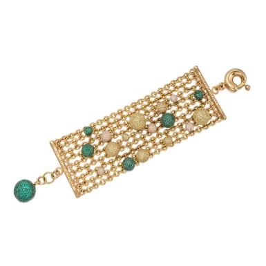 View full screen - View 1 of Lot 181. Gold, Emerald, Peridot and Diamond 'Boule' Bracelet.