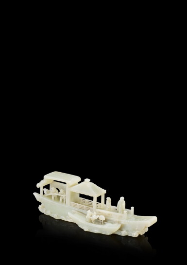 View full screen - View 1 of Lot 3699. A white jade carving of a boat with figures, Qing dynasty, 18th century | 清十八世紀 白玉人物船.