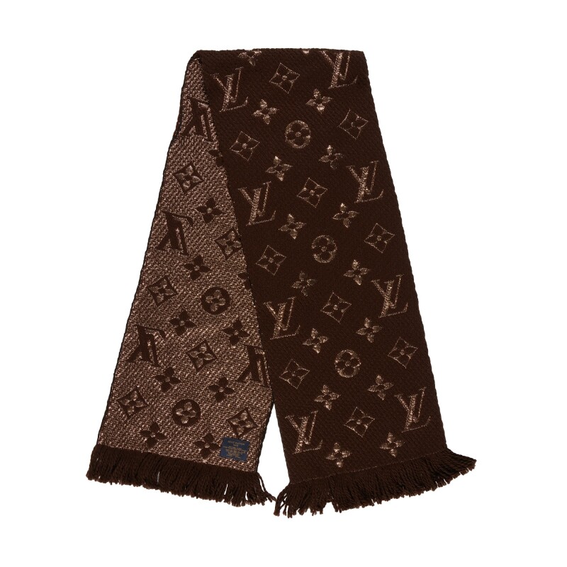 Louis Vuitton Brown And Gold Monogram Logomania Shine Scarf