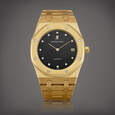 View full screen - View 1 of Lot 2128. Royal Oak, Reference 5402 | A yellow gold and diamond-set bracelet watch with date, Circa 1979 | 愛彼 | 皇家橡樹系列 型號5402 | 黃金鑲鑽石鏈帶腕錶,備日期顯示,約1979年製.