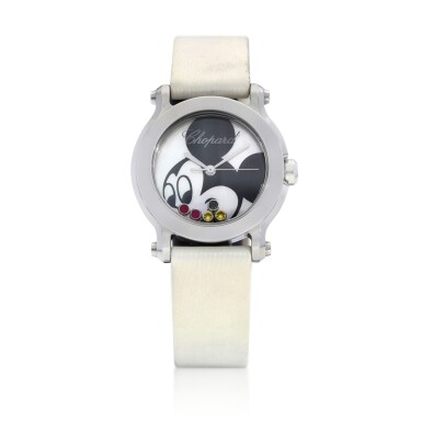 View full screen - View 1 of Lot 8319. Happy Mickey, Reference 8509 | A stainless steel and multi-gem set wristwatch with mother-of-pearl dial depicting Mickey Mouse, Circa 2012 | 蕭邦 Happy Mickey 型號8509 | 精鋼多彩寶石腕錶,備米奇老鼠珠母貝錶盤,約2012年製.