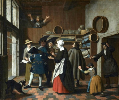 View full screen - View 1 of Lot 235. JAN JOSEF HOREMANS THE YOUNGER | THE DEVIL AS A TAX-COLLECTOR, BEING EXPELLED FROM A STORE.
