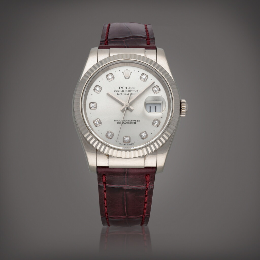 View full screen - View 1 of Lot 577. Datejust, Reference 116319 | A white gold and diamond-set wristwatch with date | Circa 2003.