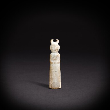 View full screen - View 1 of Lot 7875. A jade standing figure, Eastern Zhou dynasty, Warring States period | 東周戰國 玉立人像.