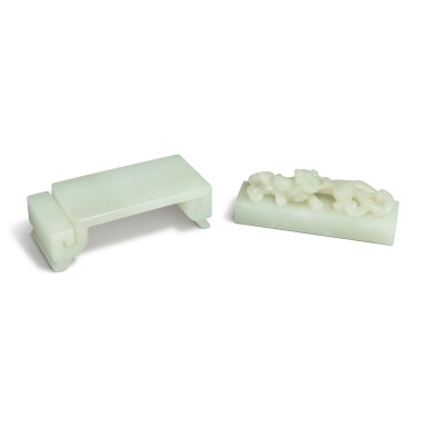 View full screen - View 1 of Lot 91. Two pale celadon jade scholar's articles, Qing dynasty, 19th century.