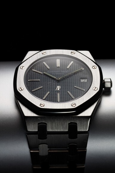 View full screen - View 1 of Lot 111. REFERENCE 5402 ‘B SERIES’ JUMBO ROYAL OAK A STAINLESS STEEL AUTOMATIC WRISTWATCH WITH DATE AND BRACELET, CIRCA 1975.