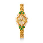 AUDEMARS PIGUET | REFERENCE 8978.513, A YELLOW GOLD, EMERALD AND DIAMOND-SET BRACELET WATCH, CIRCA 1995