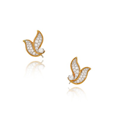 View full screen - View 1 of Lot 247. Pair of Gold and Diamond Earclips.