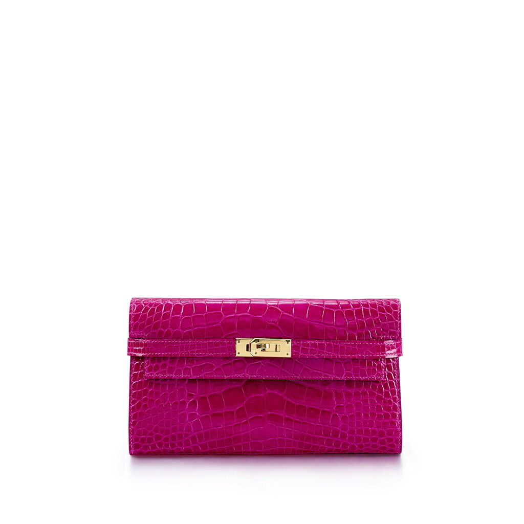 View full screen - View 1 of Lot 1058. Rose Scheherazade Alligator Kelly Wallet Gold Hardware, 2018 .