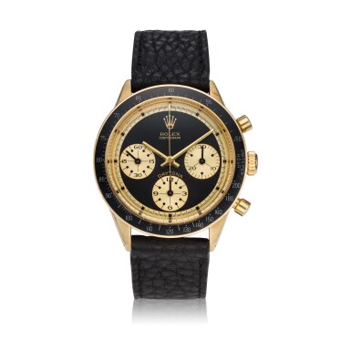 View full screen - View 1 of Lot 220. Reference 6241 Daytona Paul Newman 'John Player Special' A yellow gold chronograph wristwatch, Circa 1969.