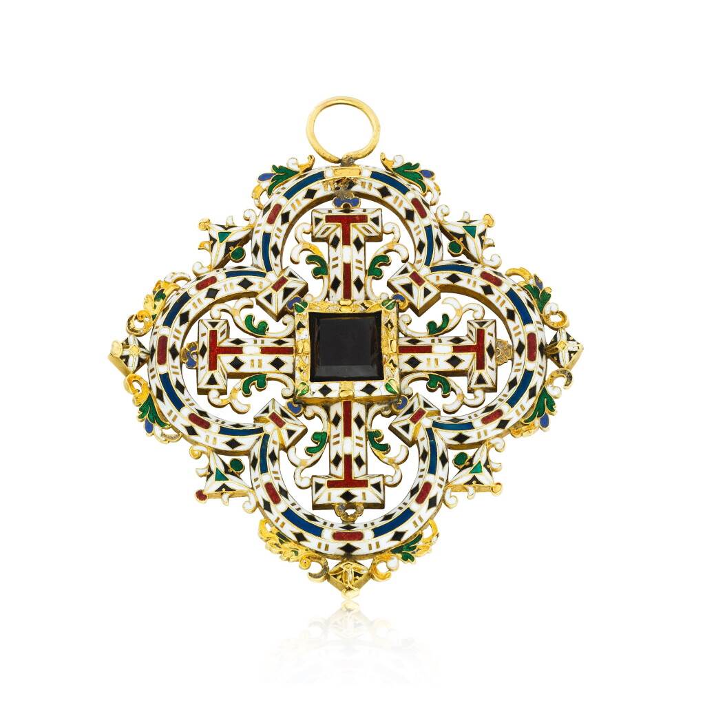 View full screen - View 1 of Lot 1005. An enamel and diamond Cross of Jerusalem pendant, Spanish, Circa 1625-1630.