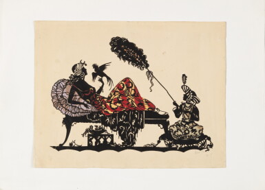 View full screen - View 1 of Lot 510. Odalisque | Eine schwarzer- und polychromer Papier- und Stoffschnitt auf Papier.