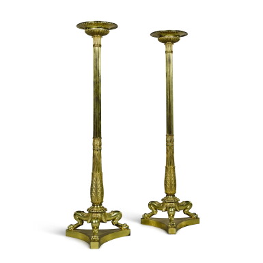 View full screen - View 1 of Lot 163. A pair of Regency gilt-lacquered-bronze torchères, circa 1815.