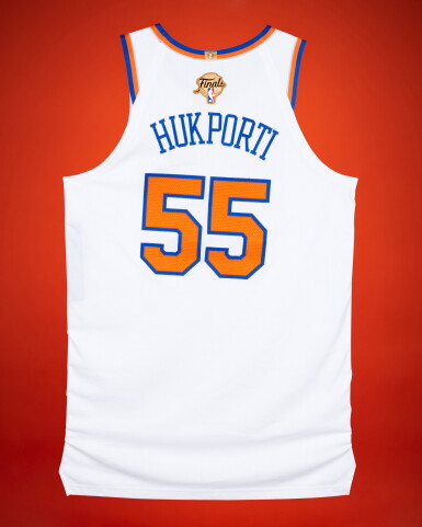 View full screen - View 1 of Lot 29. Ariel Hukporti New York Knicks 2026 NBA Finals Game Issued Association Edition Jersey | Game 1 | Matched to Game 1 Locker Room Image.