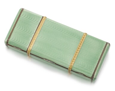 View full screen - View 1 of Lot 35. A Fabergé gold and silver-gilt, guilloché enamel vanity case, workmaster August Holmström, St Petersburg, 1899-1903.