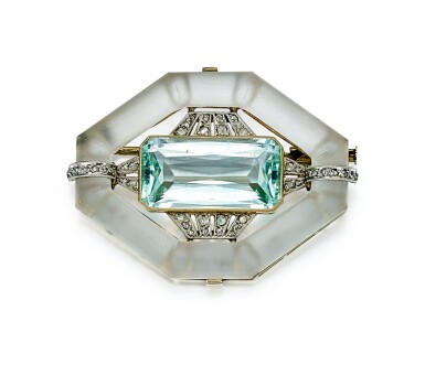 View full screen - View 1 of Lot 9178. AQUAMARINE, ROCK CRYSTAL AND DIAMOND BROOCH | 海藍寶 配 白水晶 及 鑽石 別針.