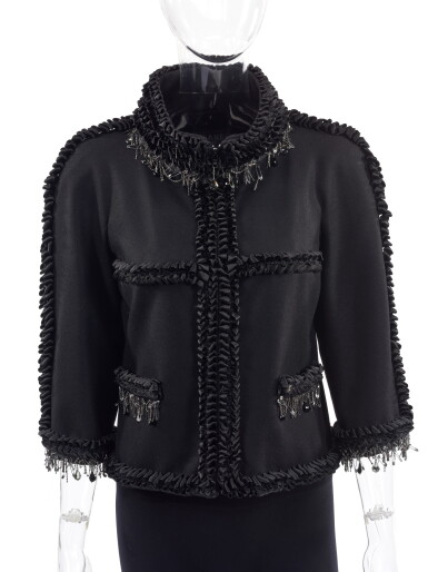 View full screen - View 1 of Lot 156. BLACK WOOL-BLEND JACKET, CHANEL.