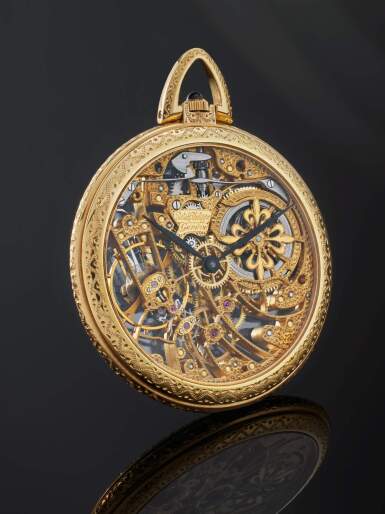View full screen - View 1 of Lot 14. Reference 894 | A yellow gold open faced skeletonized watch, Circa 1990.