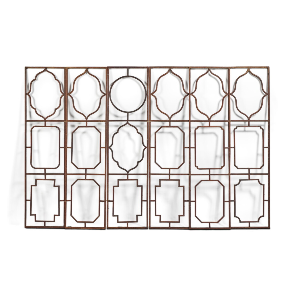 View full screen - View 1 of Lot 68. A rare group of six ‘huanghuali’ lattice panels, Qing dynasty, 18th century.