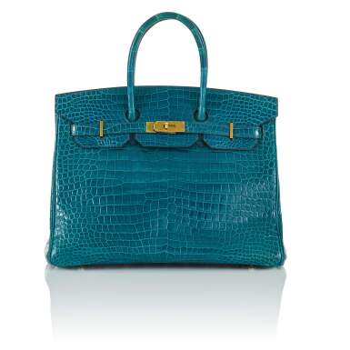 View full screen - View 1 of Lot 35. Cobalt Birkin 35cm in Porosus Crocodile with Gold Hardware, 2013.