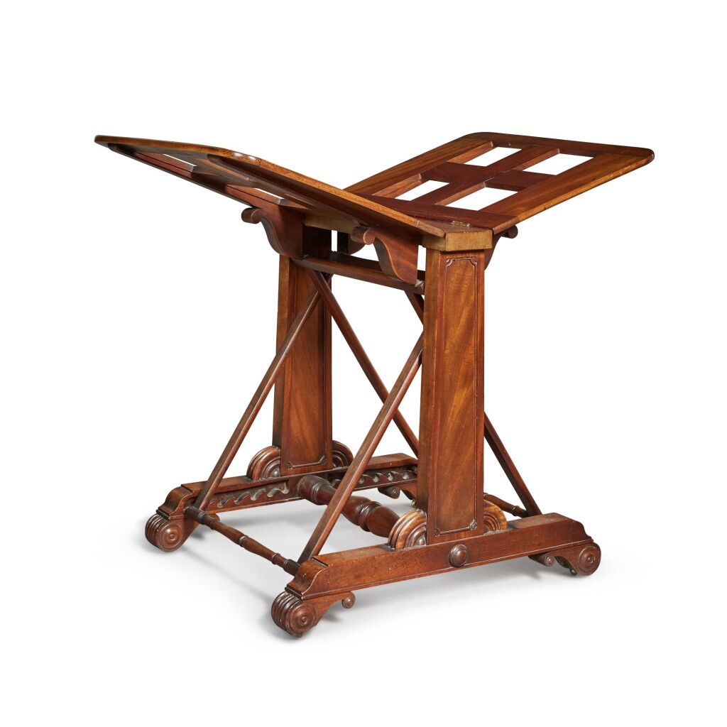 View full screen - View 1 of Lot 37. A GEORGE IV MAHOGANY FOLIO STAND, CIRCA 1825, IN THE MANNER OF GILLOWS.