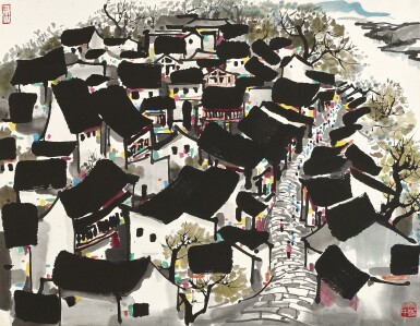 View full screen - View 1 of Lot 3032. 吳冠中 四川達縣 | Wu Guanzhong, Scenery of Da Xian.
